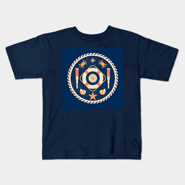 Nautical circle poster Kids T-Shirt by Julia_Faranchuk